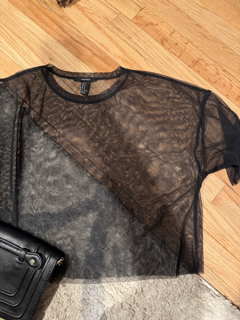 Forever 21 Black Sheer Short Sleeve Mesh Tee.  M